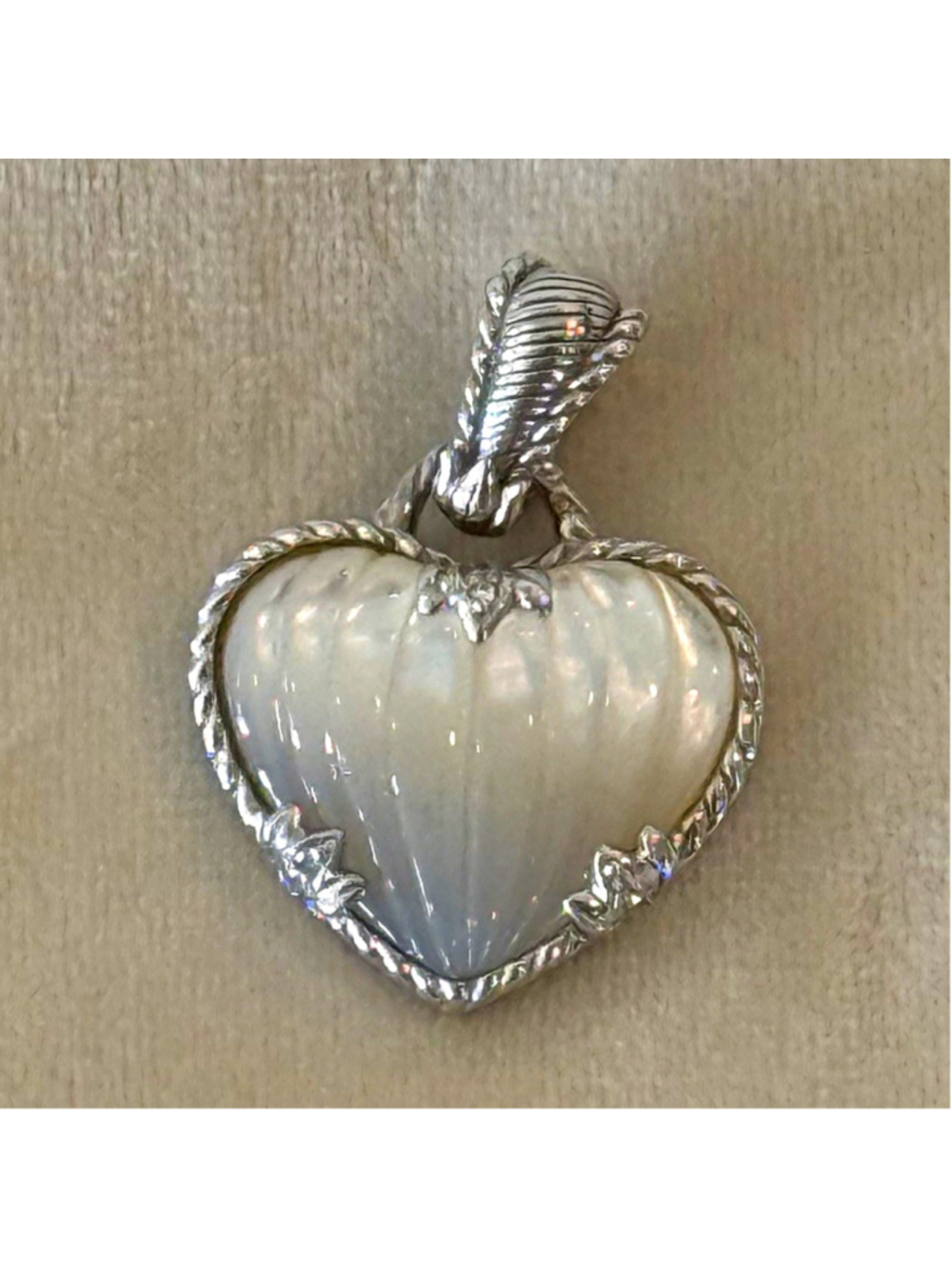Judith Ripka 925 Sterling Silver Carved Mother of Pearl Heart Enhancer Pendant